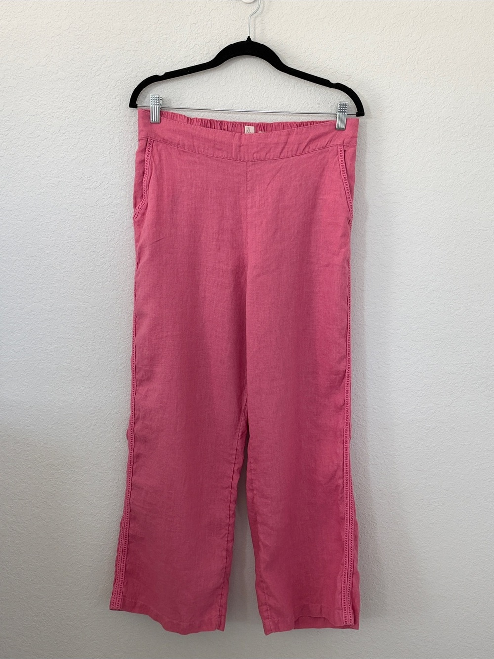 Joie 100% Linen Pink Wide Leg Pants L Lace Trim Pull On